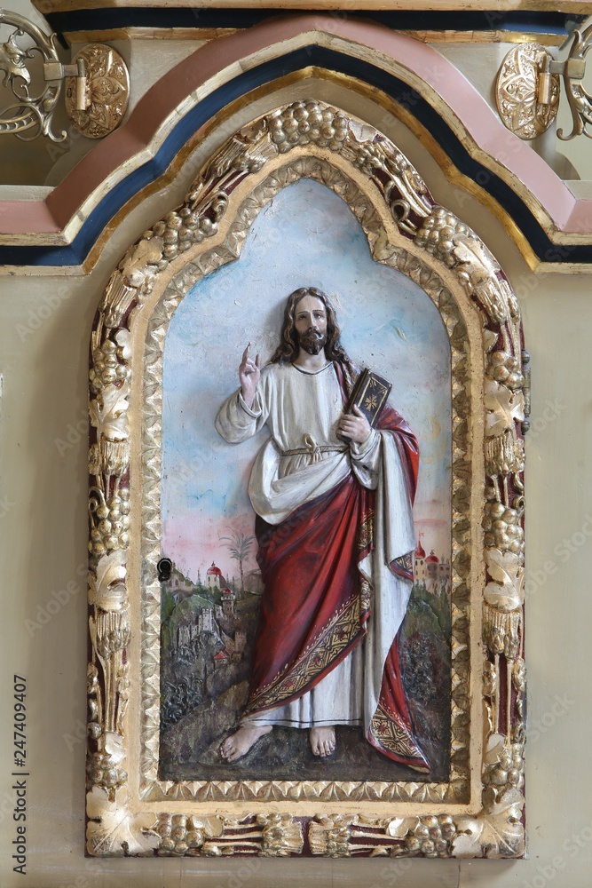Jesus relief on the door of tabernacle on the main altar in the church of Saint Matthew in Stitar, Croatia 
