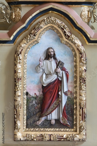 Jesus relief on the door of tabernacle on the main altar in the church of Saint Matthew in Stitar, Croatia 