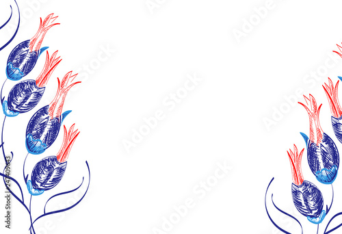 Ottoman Turkish Islamic art vector floral ornate illustration. Turkish Tulip frame or greeting card template with copy space.
