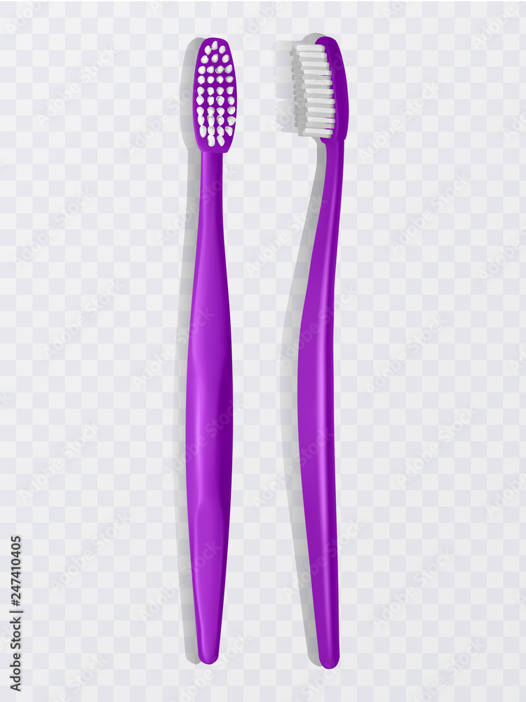 Purple plastic toothbrush, the top view, realistic toothbrush on a white background. Vector illustration