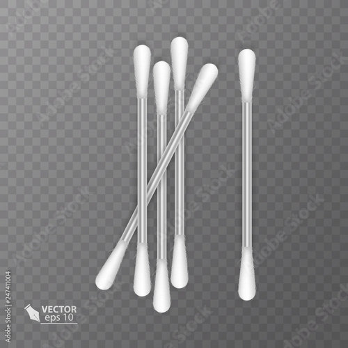Set of realistic cotton buds. Cotton swabs for ears. Vector