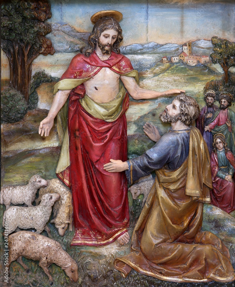 Jesus said to Peter, Feed My Sheep, altarpiece on altar of St. Anthony the Great in the church of Saint Matthew in Stitar, Croatia