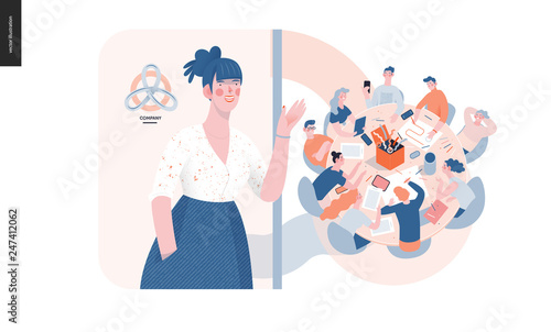 Technology 3 -Meet our team - modern flat vector concept digital illustration team metaphor, company presentation. Business workflow and team management Creative landing web page design template