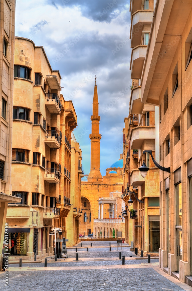 Minaret of the Mohammad Al-Amin Mosque in Beirut, Lebanon