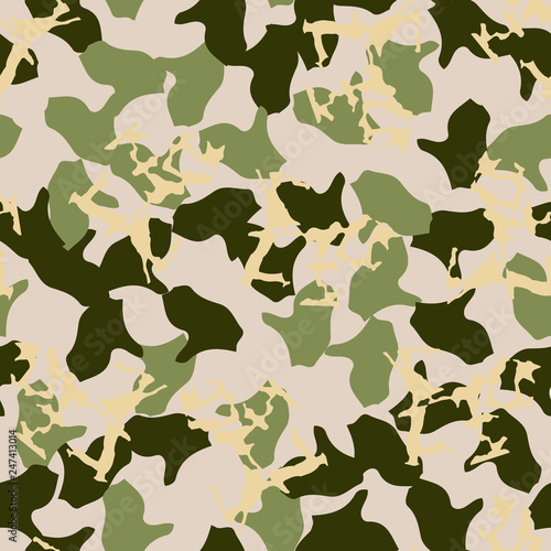 Forest camouflage of various shades of green, beige and yellow colors