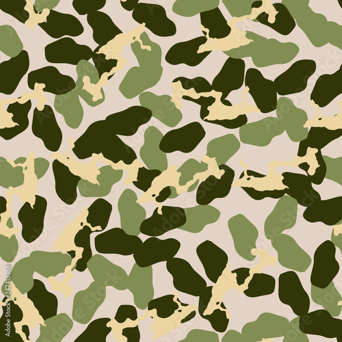 Forest camouflage of various shades of green, beige and yellow colors