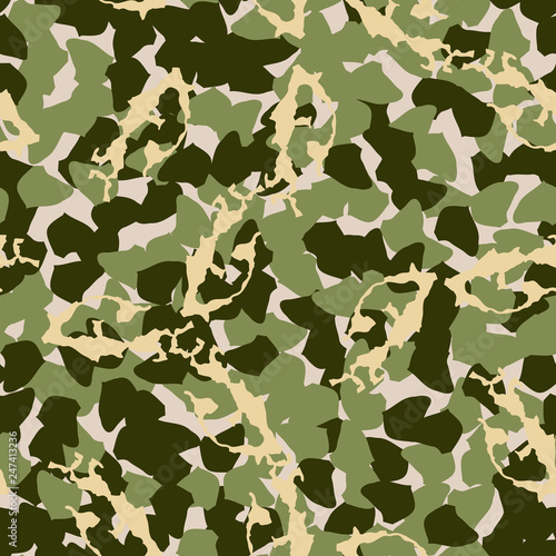 Forest camouflage of various shades of green, beige and yellow colors