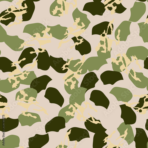 Forest camouflage of various shades of green, beige and yellow colors