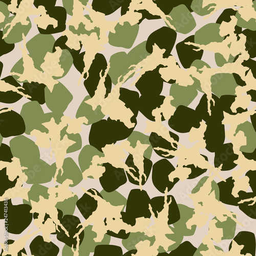 Forest camouflage of various shades of green, beige and yellow colors