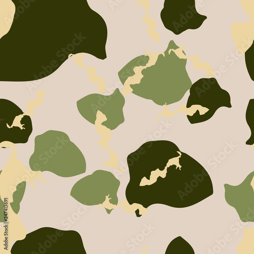 Forest camouflage of various shades of green, beige and yellow colors