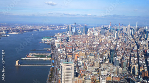 The Hudson River in New York and Manhattan from above