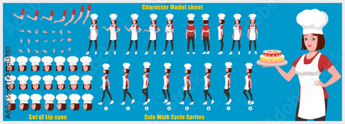Character Model sheet with walk cycle animation sprites and lip syncing 