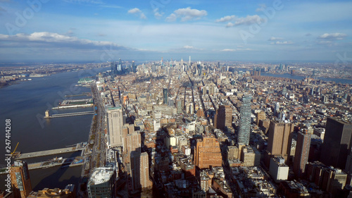 Wide angle aerial view over Manhattan New York © 4kclips