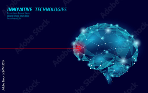 Brain treatment low poly 3D render. Drug nootropic human ability stimulant smart mental health. Medicine cognitive rehabilitation in Alzheimer disease and dementia patient vector illustration