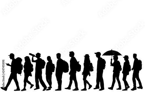 Silhouettes of people walking.