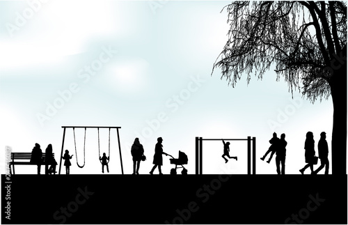 People silhouettes urban background.