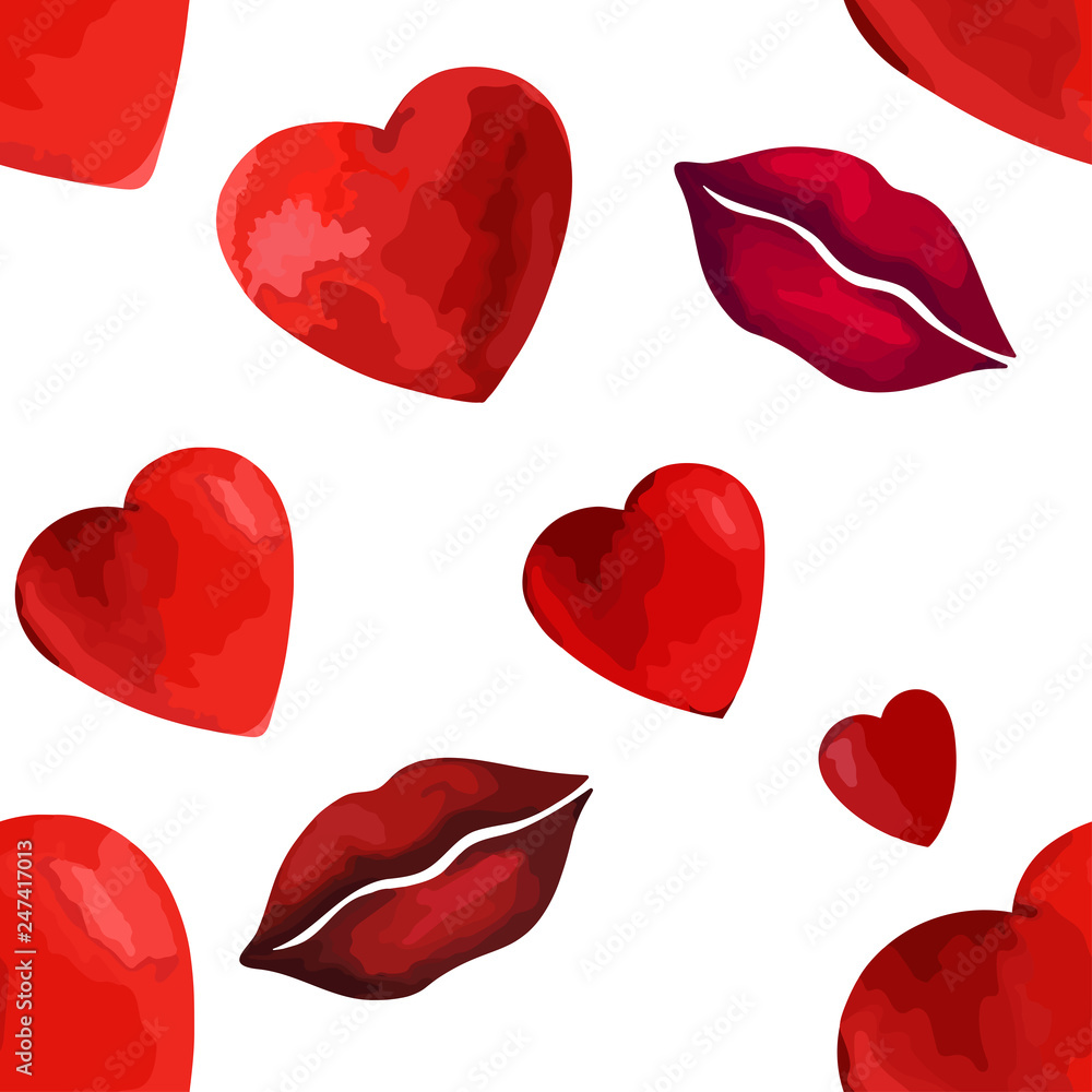 Vector red heart and lips background wedding romance Seamless pattern Vector red heart and lips background wedding romance Seamless pattern