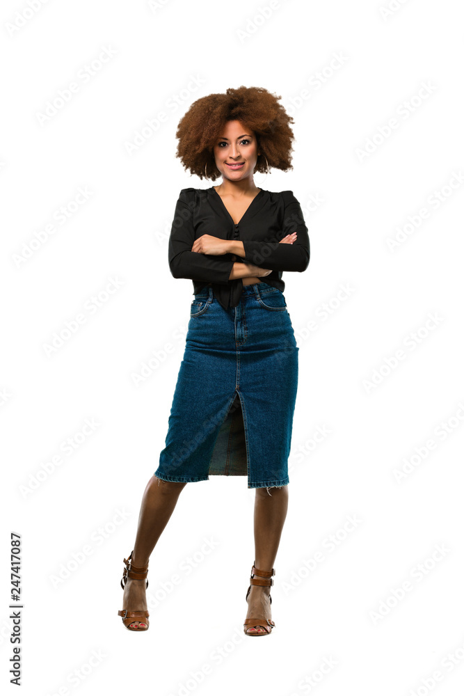 full body afro woman crossing arms full body afro woman crossing arms