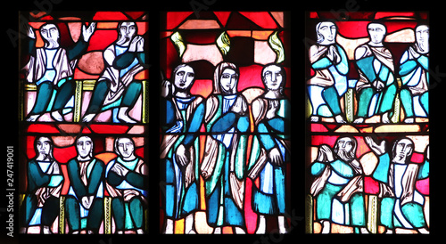 Stained glass window in Basilica of St. Vitus in Ellwangen, Germany photo