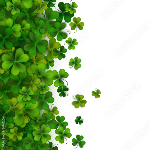 Saint Patrick s day background  realistic green shamrock leaves  vector illustration