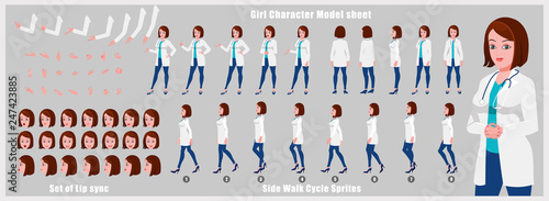 Character Model sheet with walk cycle animation sprites and lip syncing 