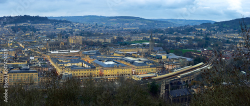 A big panorama of the city of Bath, UK at sunset. A modern metropolis in the south of UK