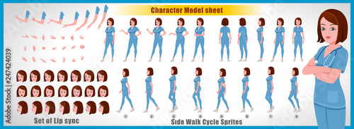 Character Model sheet with walk cycle animation sprites and lip syncing 