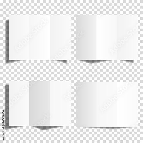 Blank white trifold paper brochure mockup set, isolated.