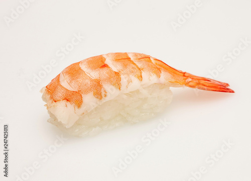 japanese Shrimp sushi closeup isolated on white background