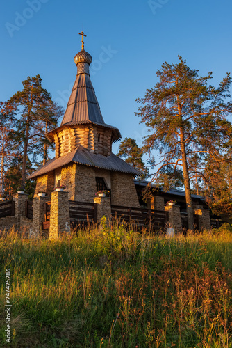 New buildings on the islands of Valaam in the early morning. The wonderful island Valaam is located on Lake Lodozhskoye, Karelia. Balaam - a step to heaven photo