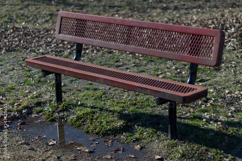 Red Bench In The Park (With Rain Puddle) Red Bench In The Park (With Rain Puddle)