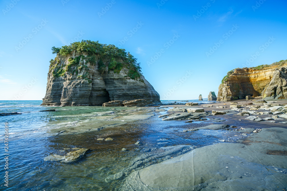 on the beach, 3 sisters and elephant rock, new zealand 20