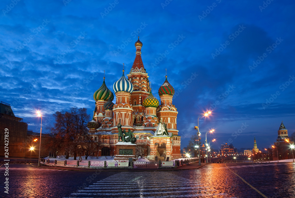 Red square with St. Basil's Cathedral on a winter night. Moscow, Russia Red square with St. Basil's Cathedral on a winter night. Moscow, Russia