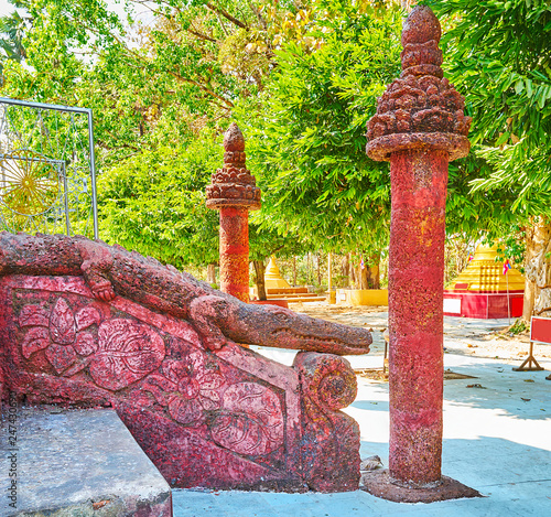 The crocodile handrail in Mahazedi Paya, Bago, Myanmar photo