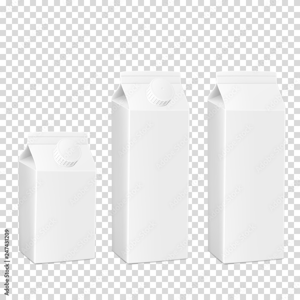 White cardboard package set for beverage, juice and milk, isolated. White cardboard package set for beverage, juice and milk, isolated.