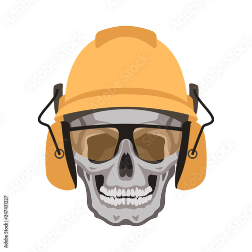 human skull in a helmet, vector illustration , flat style ,front  