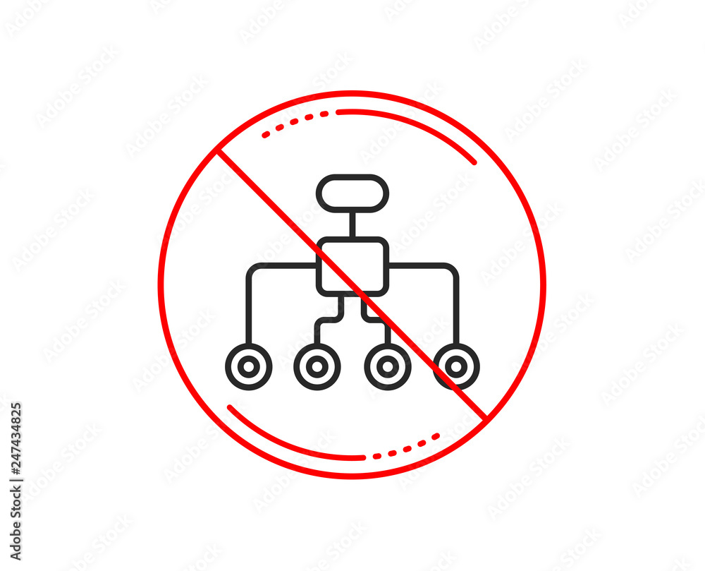 No or stop sign. Restructuring line icon. Business architecture sign. Delegate symbol. Caution prohibited ban stop symbol. No icon design. Vector No or stop sign. Restructuring line icon. Business architecture sign. Delegate symbol. Caution prohibited ban stop symbol. No icon design. Vector