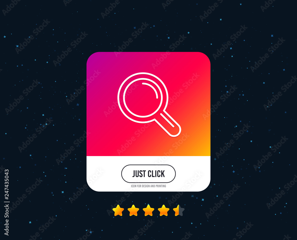 Research line icon. Magnifying glass symbol. Magnifier sign. Web or internet line icon design. Rating stars. Just click button. Vector Research line icon. Magnifying glass symbol. Magnifier sign. Web or internet line icon design. Rating stars. Just click button. Vector