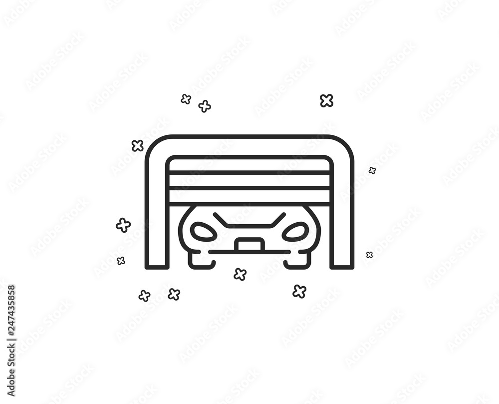 Parking garage line icon. Auto park sign. Car place symbol. Geometric shapes. Random cross elements. Linear Parking garage icon design. Vector Parking garage line icon. Auto park sign. Car place symbol. Geometric shapes. Random cross elements. Linear Parking garage icon design. Vector