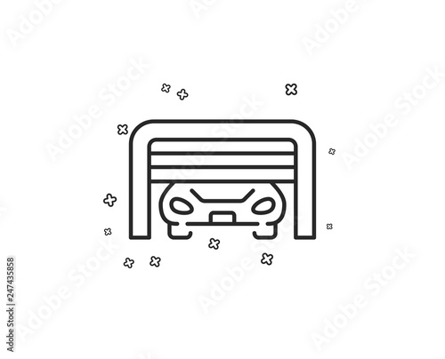 Parking garage line icon. Auto park sign. Car place symbol. Geometric shapes. Random cross elements. Linear Parking garage icon design. Vector