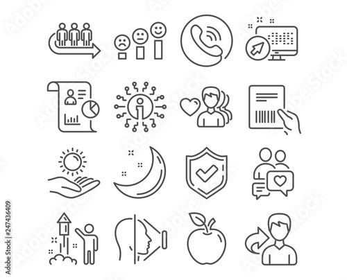 Set of Report, Customer satisfaction and Fireworks icons. Sun protection, Queue and Parcel invoice signs. Man love, Dating chat and Face id symbols. Vector