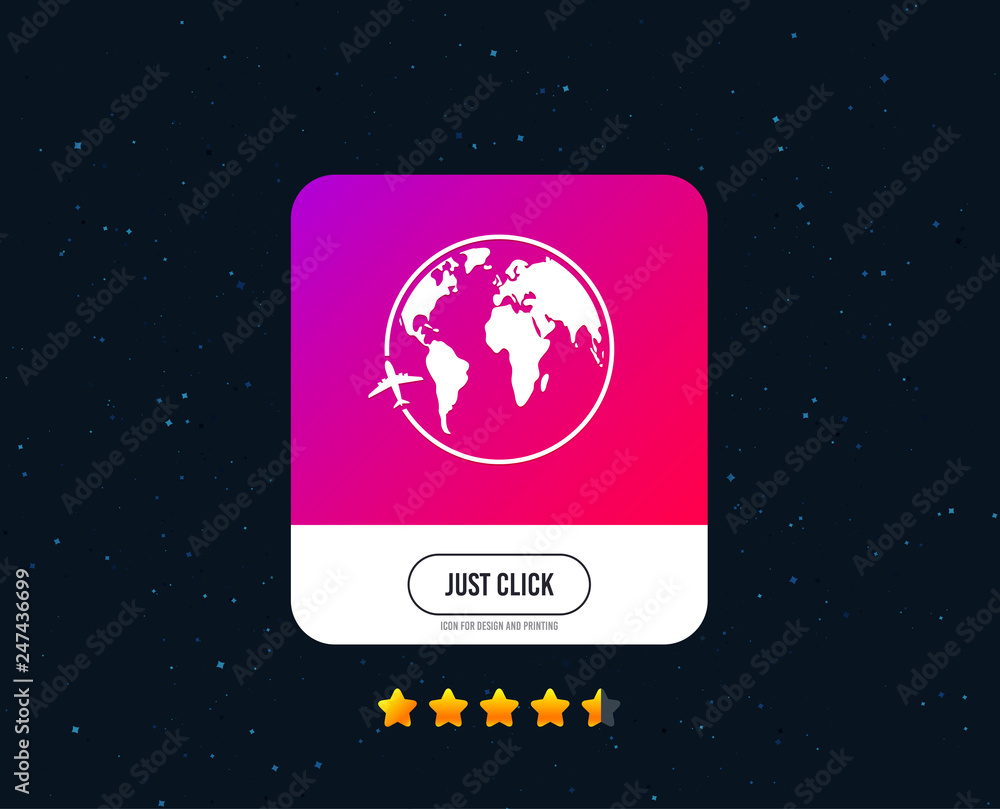 Airplane sign icon. Travel trip round the world symbol. Web or internet icon design. Rating stars. Just click button. Vector Airplane sign icon. Travel trip round the world symbol. Web or internet icon design. Rating stars. Just click button. Vector