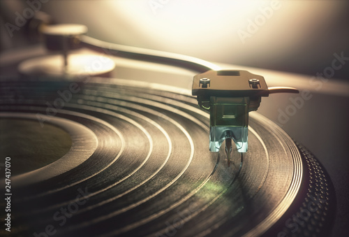 Vinyl record being played, illustration
