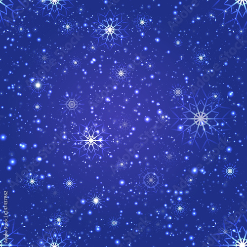 magic winter background. Vector illustration. Snowfall seamless pattern. Beautiful snowflakes background. fairy wallpaper. For holidays, Christmas, New Year designs, textile, fabric, wrapp paper.