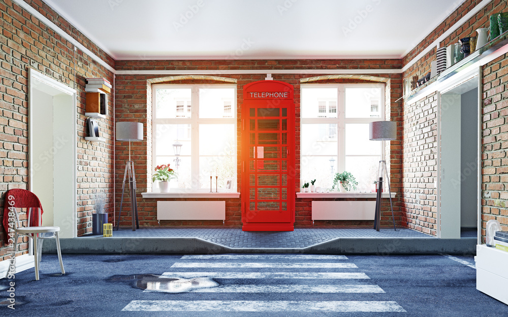 Fototapeta premium the asphalt road cross the living room.