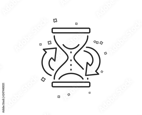 Time hourglass refresh line icon. Sand watch sign. Geometric shapes. Random cross elements. Linear Hourglass icon design. Vector
