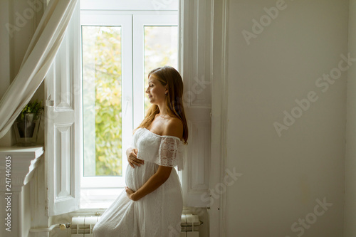 Young pregnant woman standi...