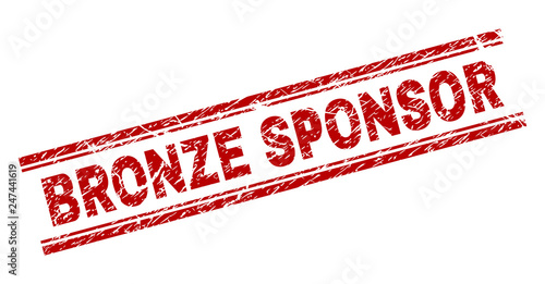 BRONZE SPONSOR seal print with corroded texture. Red vector rubber print of BRONZE SPONSOR caption with corroded texture. Text label is placed between double parallel lines.