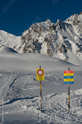 No skiing at Mt Graue Hörner hunting exclusion area, 2500 m/asl at Pizol skiing area in Switzerland.