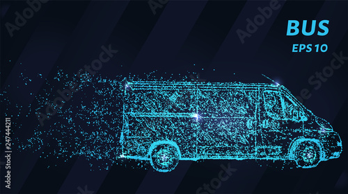 Bus of particles on a dark background. Bus from circles and points.